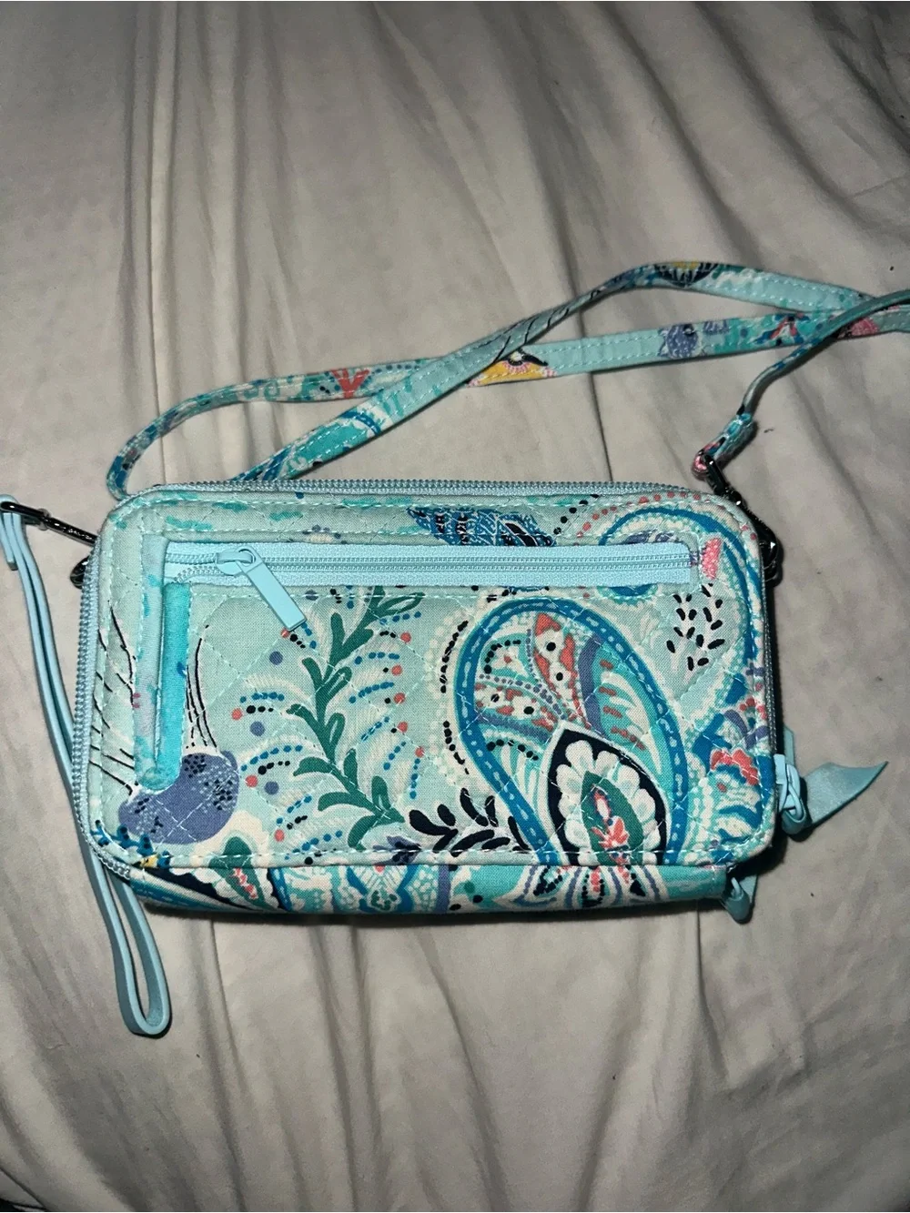 Vera Bradley Quilted Sea Life Crossbody in Light Aqua and Coral Accents